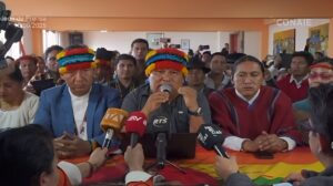 Captura de pantalla de la rueda de prensa ofrecida por Marlon Vargas, presidente de la CONAIE.